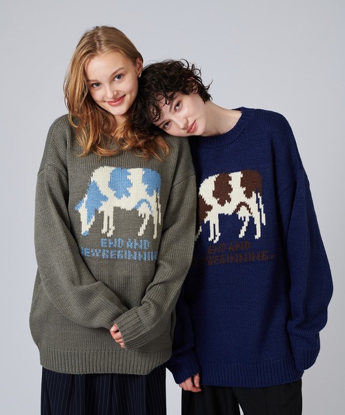 COWW　セーター　M相当 ONCILY（オンシェリー） セーター ニット COW PATTERN LOW-GAUGE KNIT