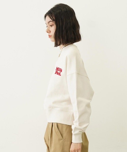 スウェット ミルクフェド MILKFED GINGHAM LOGO SHORT SWEAT TOP レディース トレーナー 白 MILKFED. スウェット ミルクフェド MILKFED GINGHAM LOGO SHORT