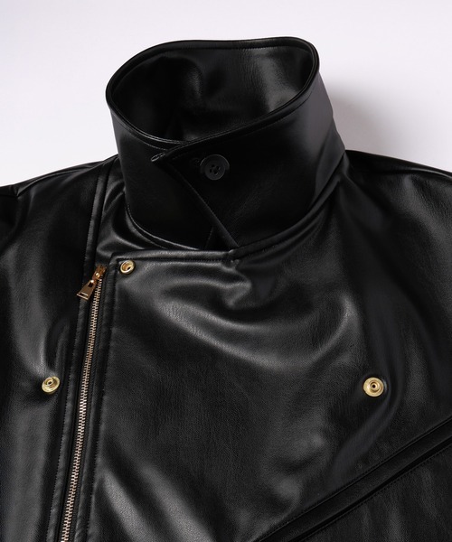 CULLNI 2024ssコレクション　フェイクレザージャケット セール】Faux Leather Removable Sleeves Riders Jacket