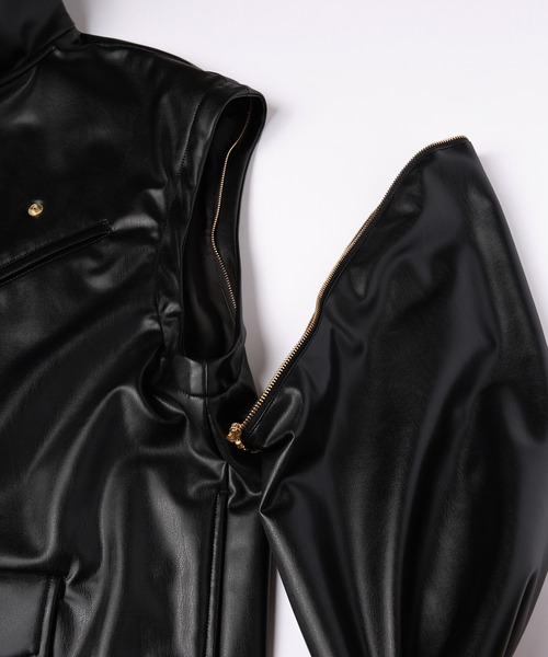 CULLNI 2024ssコレクション　フェイクレザージャケット CULLNI 革ジャン ライダース Faux Leather Removable Sleeves