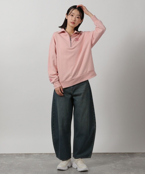 LAKOLE（ラコレ） トレーナー スウェット レターロゴハーフZIPプル