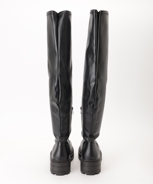 Nハリウッド　レザーブーツ27.5cm Lace Ladies ブーツ レザー調 厚底 タンクソール ニーハイ