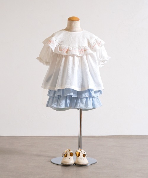 10mois（ディモワ） ブラウス シャツ 「」リボン刺繍フリルブラウス 80