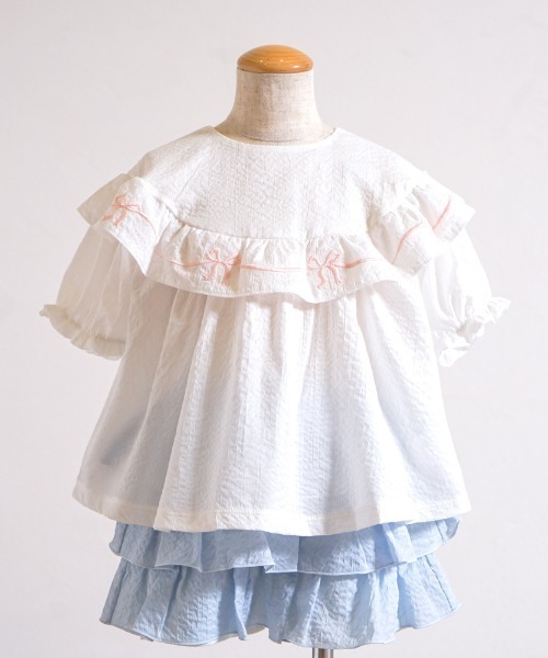10mois（ディモワ） ブラウス シャツ 「」リボン刺繍フリルブラウス 80