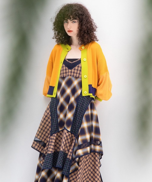 アウラアイラ　カラーブロックショートカーディガン COLOR BLOCK SHORT CARDIGAN — aulaaila