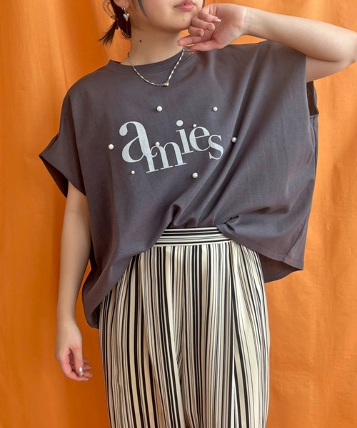 tシャツ パール+ロゴボックスTシャツ レディース