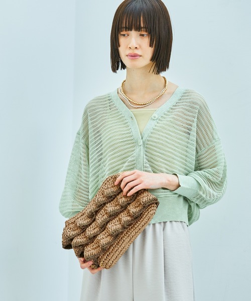tricot COMME des GARÇONSリネンニットカーディガン　透かし LAKOLE（ラコレ） カーディガン 透かし編みVネックカーディガン