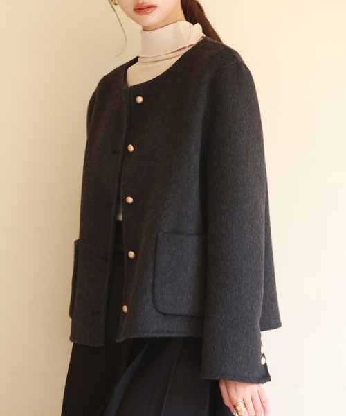 「SAISON DE PAPILLON」 ノーカラージャケット M チャコール レディース_画像6