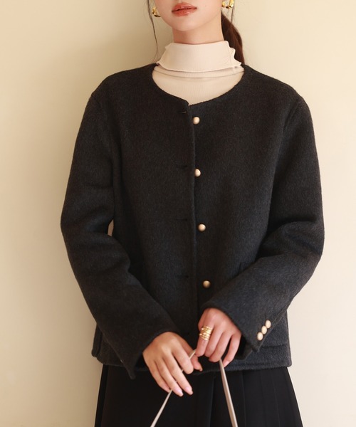 「SAISON DE PAPILLON」 ノーカラージャケット M チャコール レディース_画像9