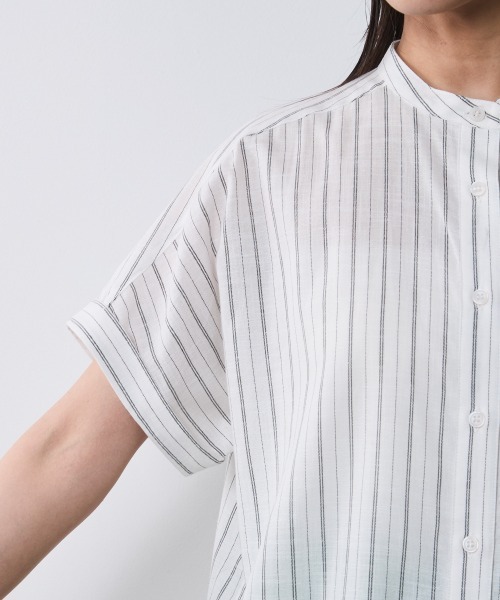 CHIC STYLE ブラウス シャツ ストライプフレンチスリーブシャツ