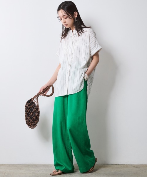 CHIC STYLE ブラウス シャツ ストライプフレンチスリーブシャツ