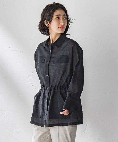 la.f（ラ・エフ） ブラウス シャツ ポケット付きシアーシャツ