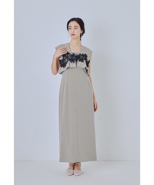 美品✨　ジョンピアーズ　スリーピース　ストライプ　光沢　毛混　結婚式　パーティー 高品質！パーティードレス ビビッドピンク ベアトップ 光沢