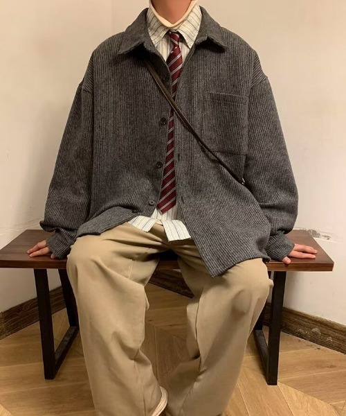 link lot シャツ 「25年秋冬新作」ヘリンボーンポケット付きルーズ