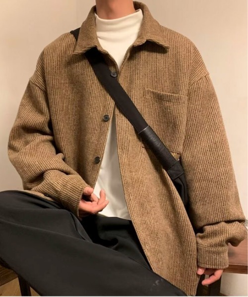 link lot シャツ 「25年秋冬新作」ヘリンボーンポケット付きルーズ