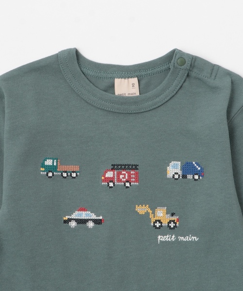 petit main tシャツ 働く車刺しゅう長袖Tシャツ キッズ 子供服 男の子 