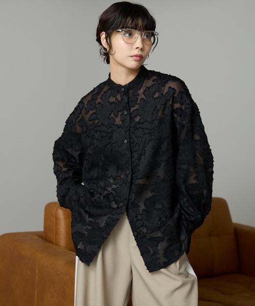 SOTT ブラウス シャツ Cut Jacquard Sheer Shirt / カットジャガード
