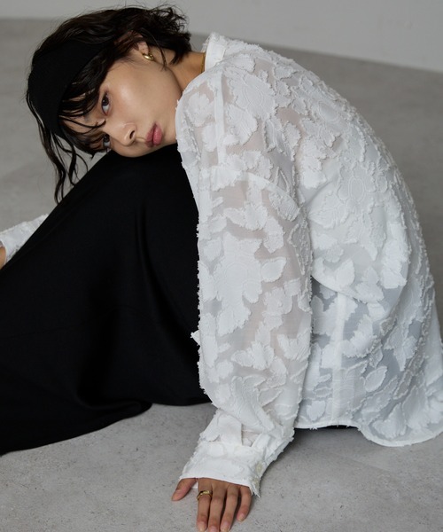 キトル カットジャガードティアードブラウス シャツ シアー 長袖 F チュー SOTT ブラウス シャツ Cut Jacquard Sheer Shirt / カットジャガード