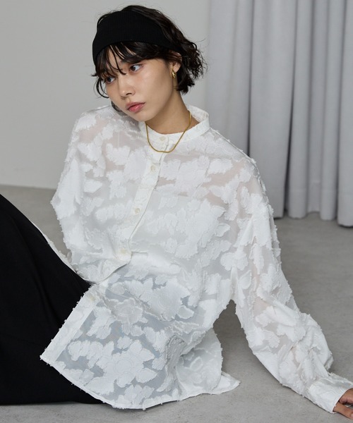 キトル カットジャガードティアードブラウス シャツ シアー 長袖 F チュー SOTT ブラウス シャツ Cut Jacquard Sheer Shirt / カットジャガード