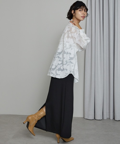 キトル カットジャガードティアードブラウス シャツ シアー 長袖 F チュー SOTT ブラウス シャツ Cut Jacquard Sheer Shirt / カットジャガード