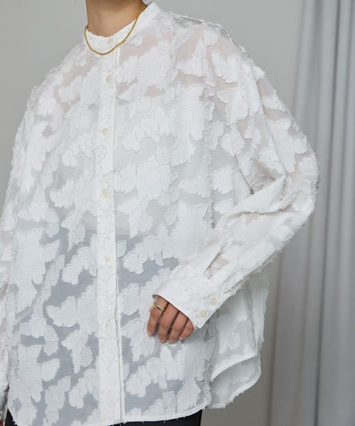 キトル カットジャガードティアードブラウス シャツ シアー 長袖 F チュー SOTT ブラウス シャツ Cut Jacquard Sheer Shirt / カットジャガード