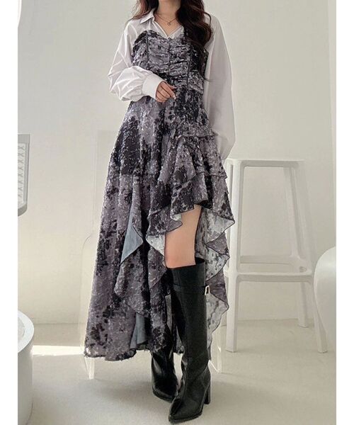 andresd レース ブラウン チュール ワンピース レイヤード