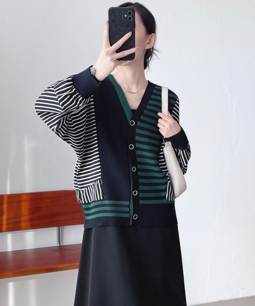 ABITOKYO カーディガン バイカラーVネックニットカーディガン