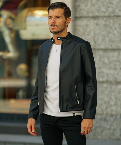 レザーライダースジャケット 黒 AS KNOW AS plus｜◇レギュラー フェイクレザーライダースジャケット