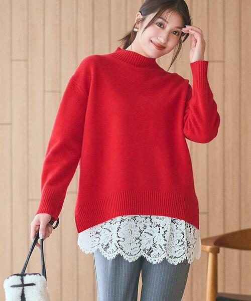 美品　CIVIDINI　チヴィディーニ インターシャ編みニット ミドルゲージ　M INDIVI（インディヴィ） ニット セーター 「冬ニット人気NO．1