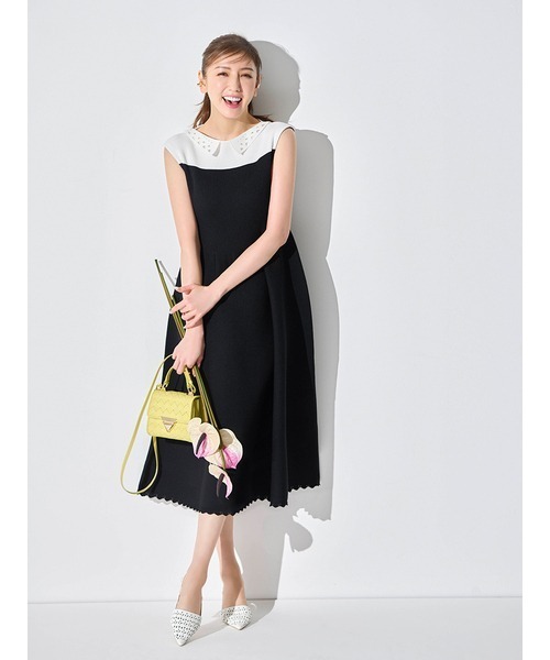 【美品】セルフォード　プリントリボンノースリーブワンピース　黒　36 CELFORD（セルフォード） ノースリーブワンピース 36 ブラック