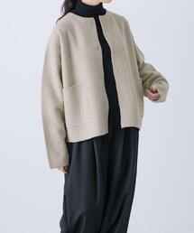 かぐれ ジャケット ノーカラージャケット 圧縮ウールショート
