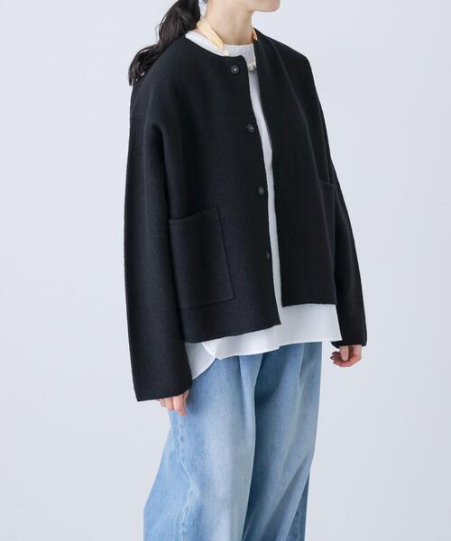 かぐれ ジャケット ノーカラージャケット 圧縮ウールショート