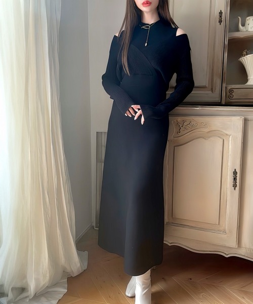 「Meiru」 ニットワンピース MEDIUM チャコール レディース_画像5