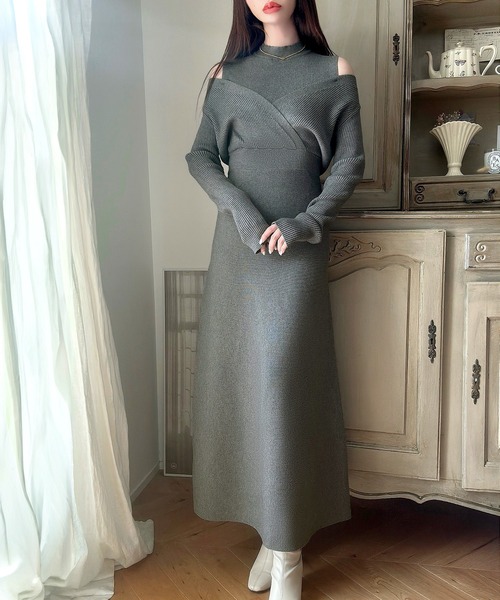 「Meiru」 ニットワンピース MEDIUM チャコール レディース_画像9