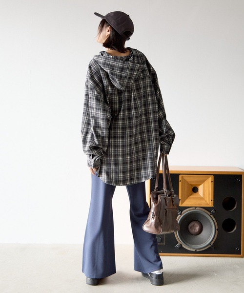 PBLIM ブラウス シャツ 「UNISEX」チェックフードシャツ レディース