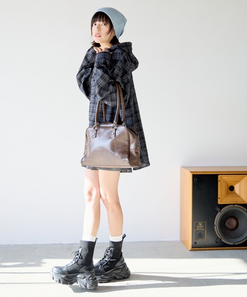 PBLIM ブラウス シャツ 「UNISEX」チェックフードシャツ レディース