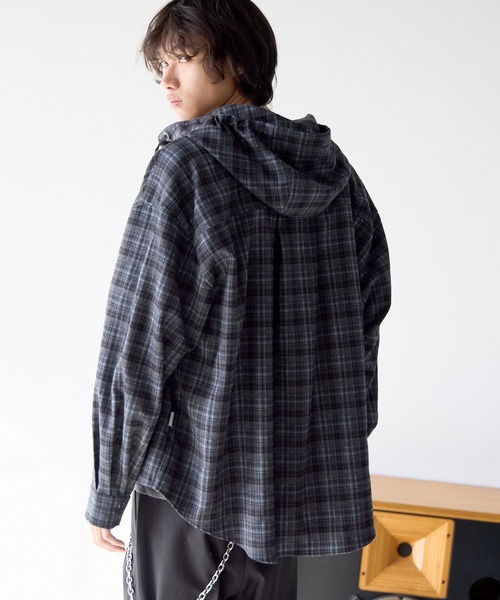 PBLIM ブラウス シャツ 「UNISEX」チェックフードシャツ レディース