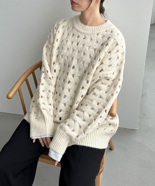 「feepur」 長袖ニット MEDIUM オフホワイト レディース_画像5