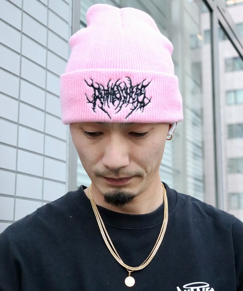 y2k archive pink バードロゴビーニーストリートopium F ニット帽 ビーニー archive y2k 平成 ダークウェア V系 opium - メルカリ