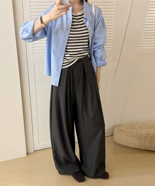 DAY CLOSET ワイドパンツ スラックス パンツ 「ボタン×ゴム×調整紐付き