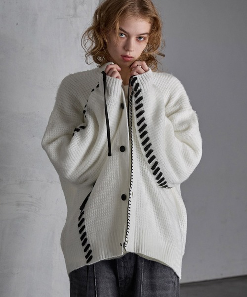 「SERACE」 ニットカーディガン L ブラック メンズ_画像2