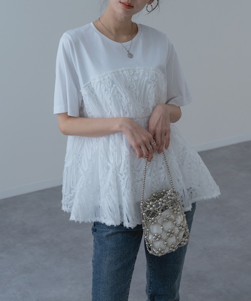 tシャツ 半袖 「refinedworks」異素材 ペプラム シルエット プル