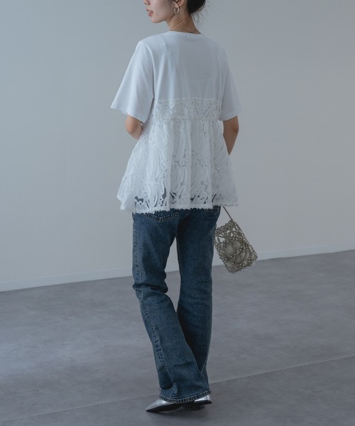 tシャツ 半袖 「refinedworks」異素材 ペプラム シルエット プル