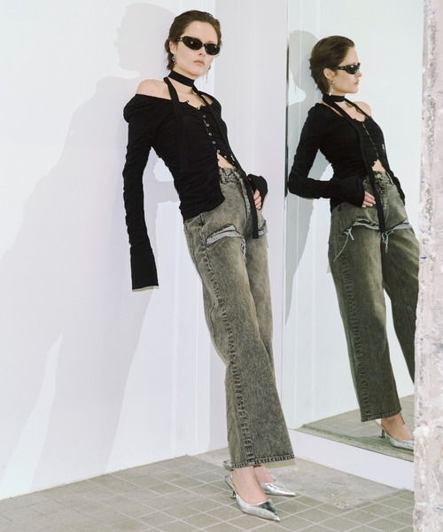 トップス josemoon SPLIT GATHERS CHOKER TOPS JOSE MOON（ジョゼムーン） tシャツ SPLIT GATHERS CHOKER TOPS