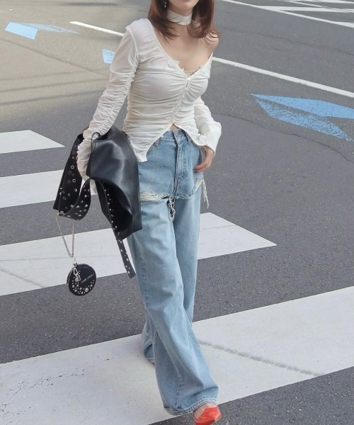 JOSE MOON（ジョゼムーン） tシャツ SPLIT GATHERS CHOKER TOPS