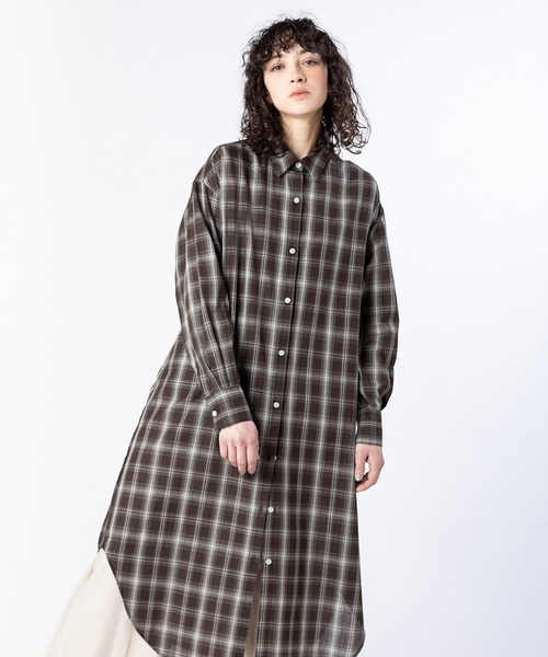 OSMOSIS（オズモーシス） ブラウス シャツ 2WAYチェックロングシャツ 