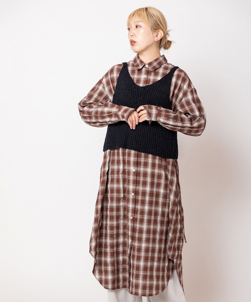 OSMOSIS（オズモーシス） ブラウス シャツ 2WAYチェックロングシャツ 