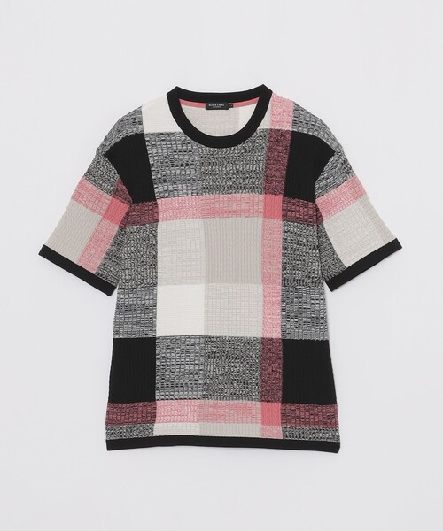 ③春色ブラックレーベルクレストブリッジ★バイアスチェック半袖Tシャツ新品パープル BLACK LABEL CRESTBRIDGE（ブラックレーベル クレストブリッジ） t