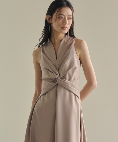 【美品】anuans ツイストギャザーワンピース GREY 24SS M anuans（アニュアンス） ワンピース ツイストギャザーワンピース