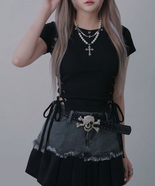 Diable baiser（ディアブルベーゼ） tシャツ 半袖 ハトメレースアップ